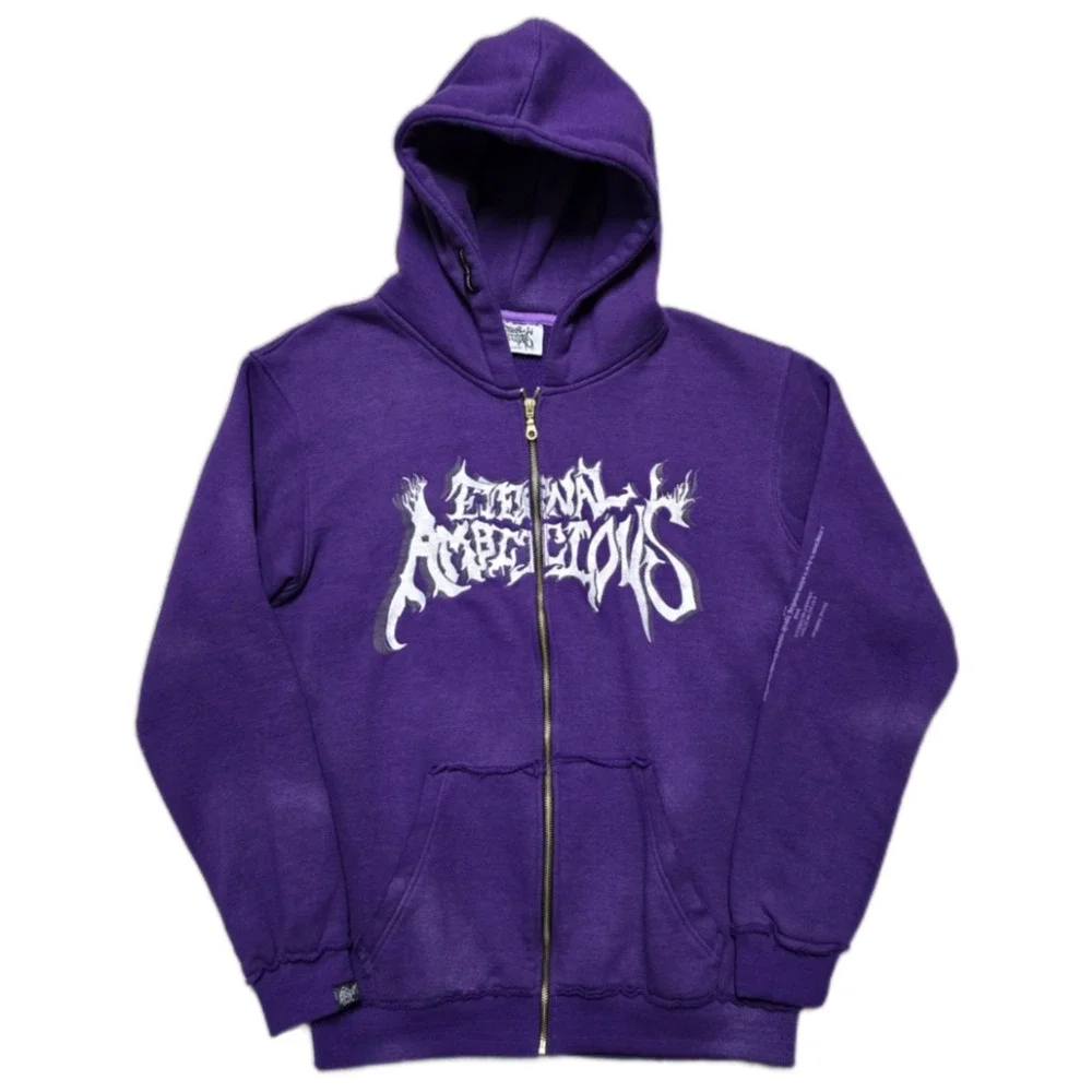 VTG Grunge Eternal Ambitions Jesus Hoodie Full Zip Purple Men L Affliction Style